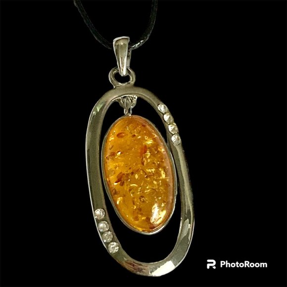 Vintage Honey Yellow Amber Necklace Art Deco Crystal 18" Simulated Silver Plated - Picture 2 of 10